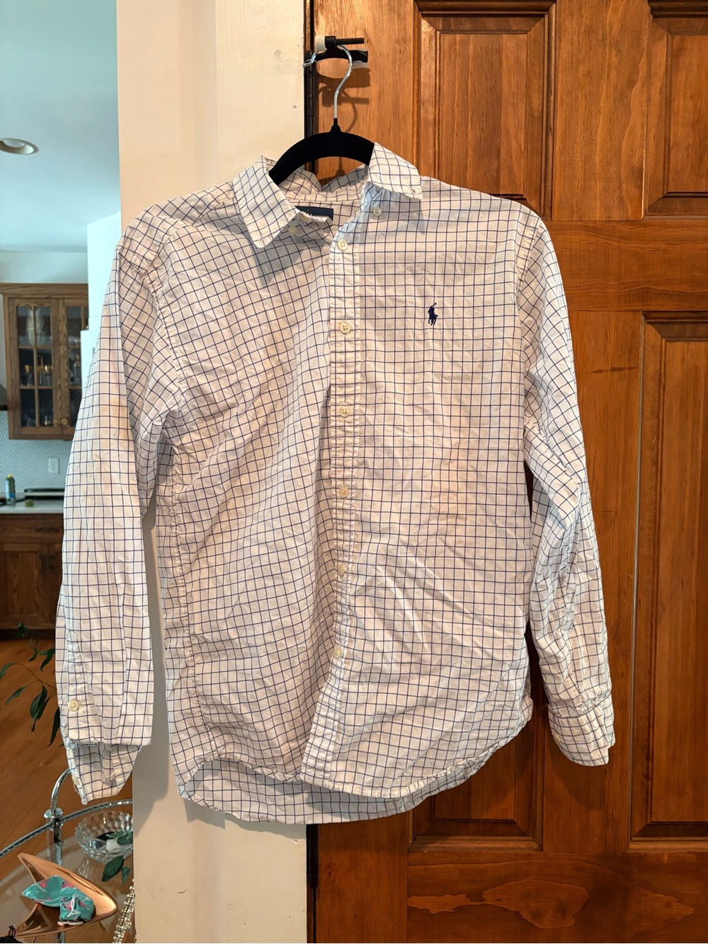 Ralph Lauren White Button-Down Shirt with Blue Windowpane Grid